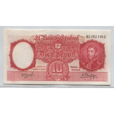 ARGENTINA COL. 465b BOT 1969 BILLETE DE $ 10 MONEDA NACIONAL SIN CIRCULAR